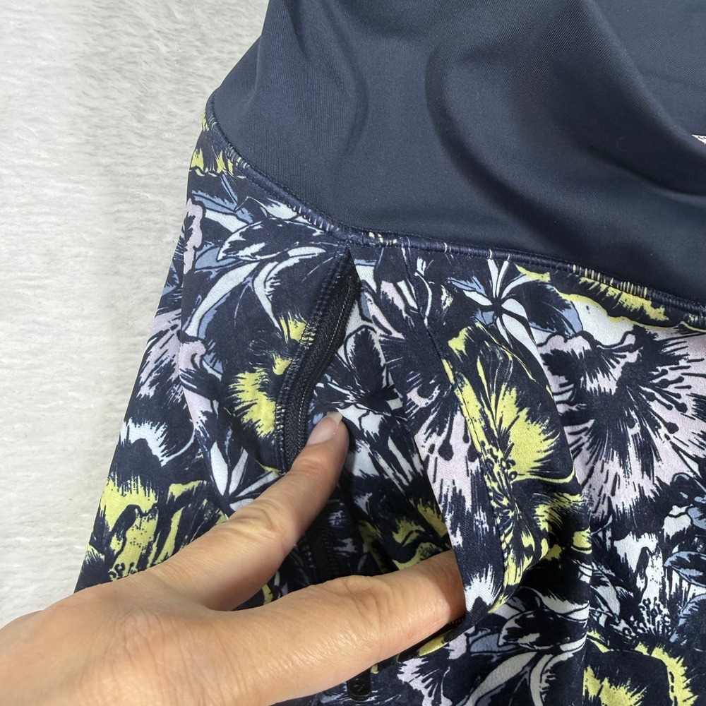 oiselle Black Floral Running Shorts with Yellow Highlights - Picture 9 of 10